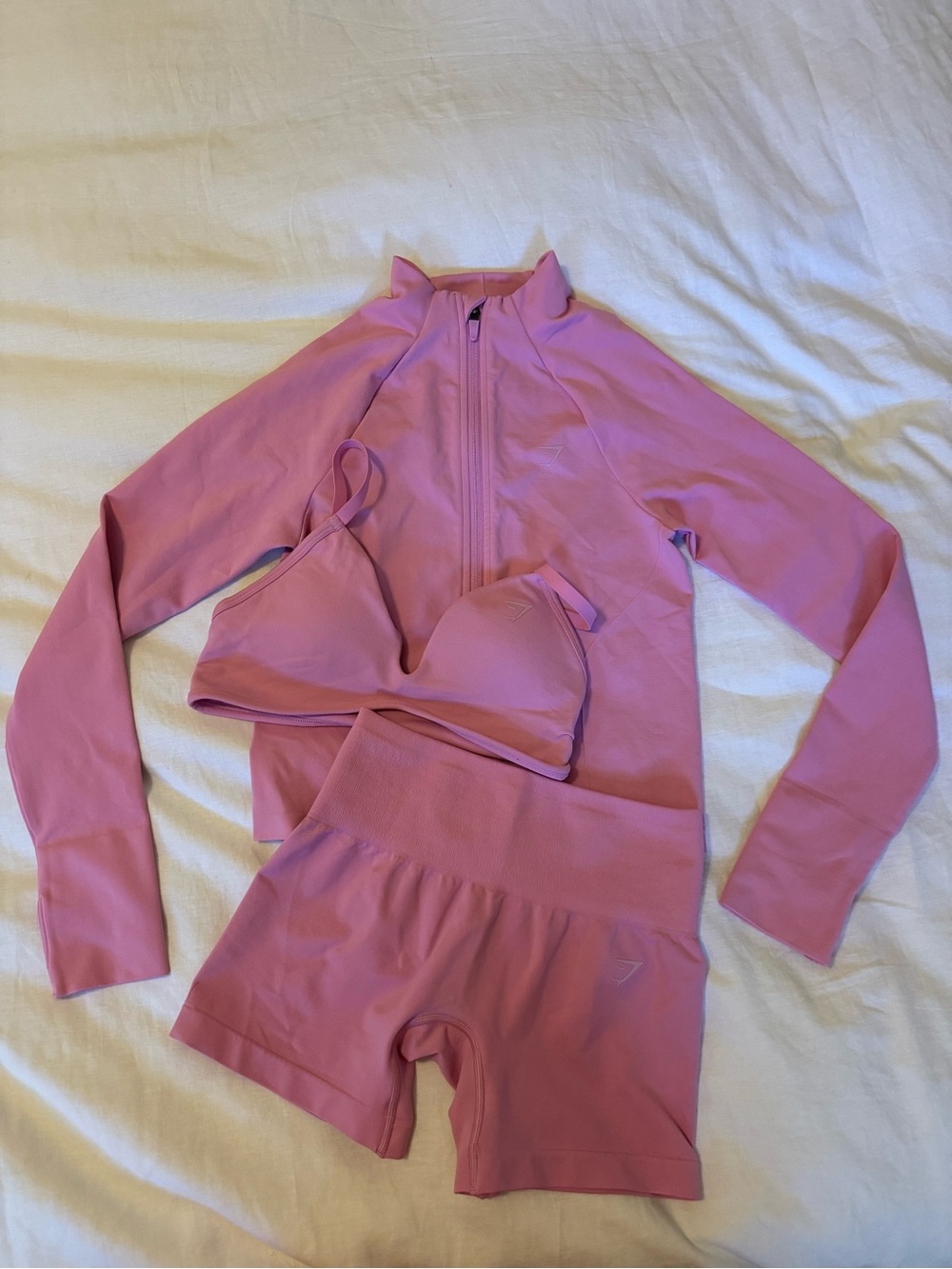 Pink Activewear Set - Sports Bra, Jacket & Shorts